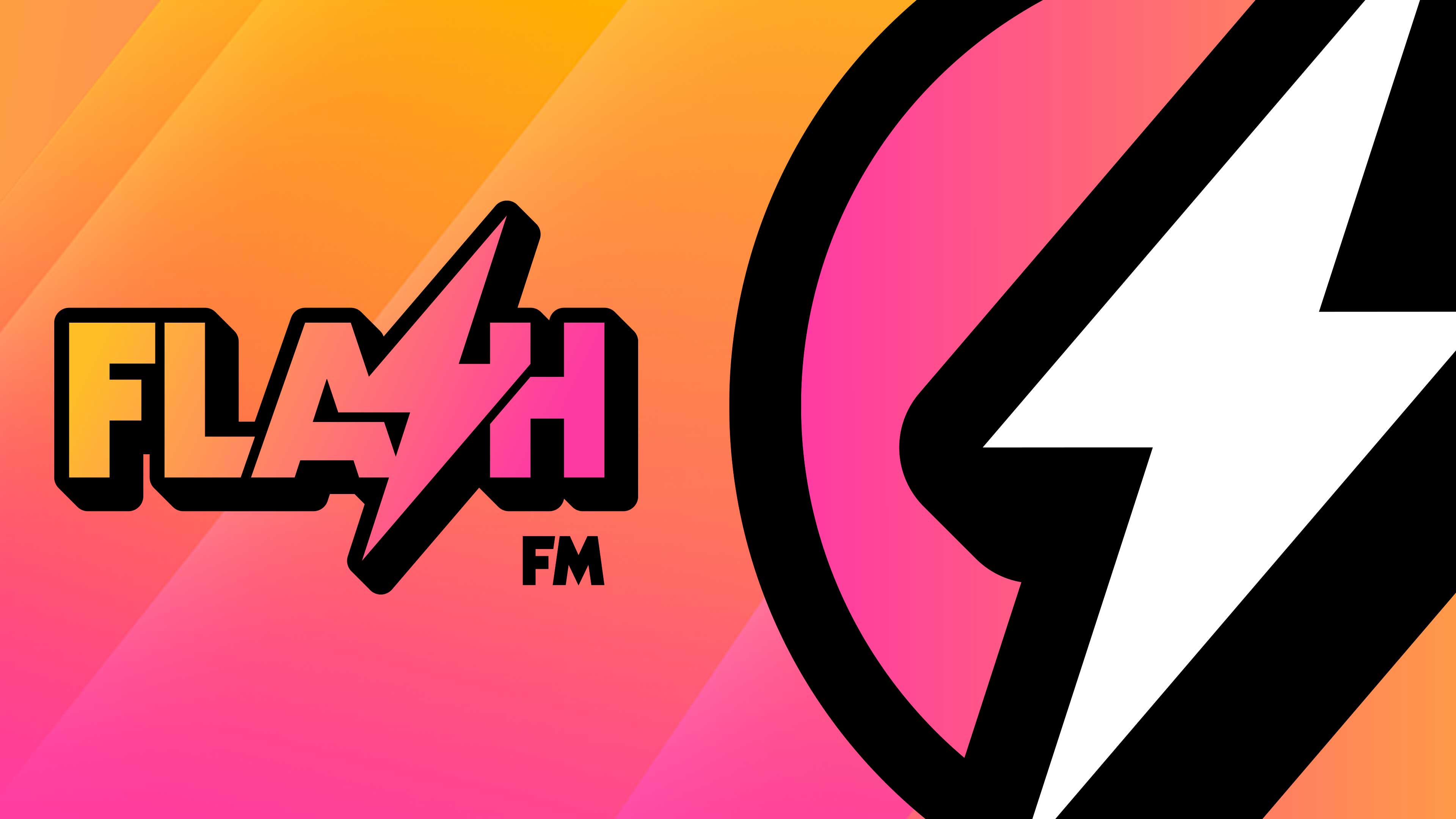 闪电FM徽标，绘有一道闪电，形似闪电Flash中的S字母。