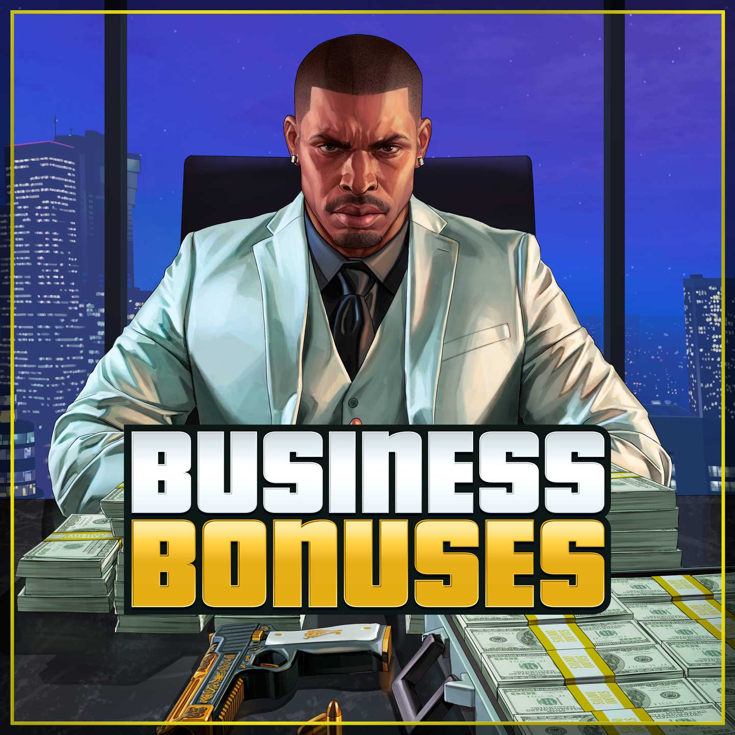 GTA 在线模式总裁角色与生意奖励徽标的艺术作品