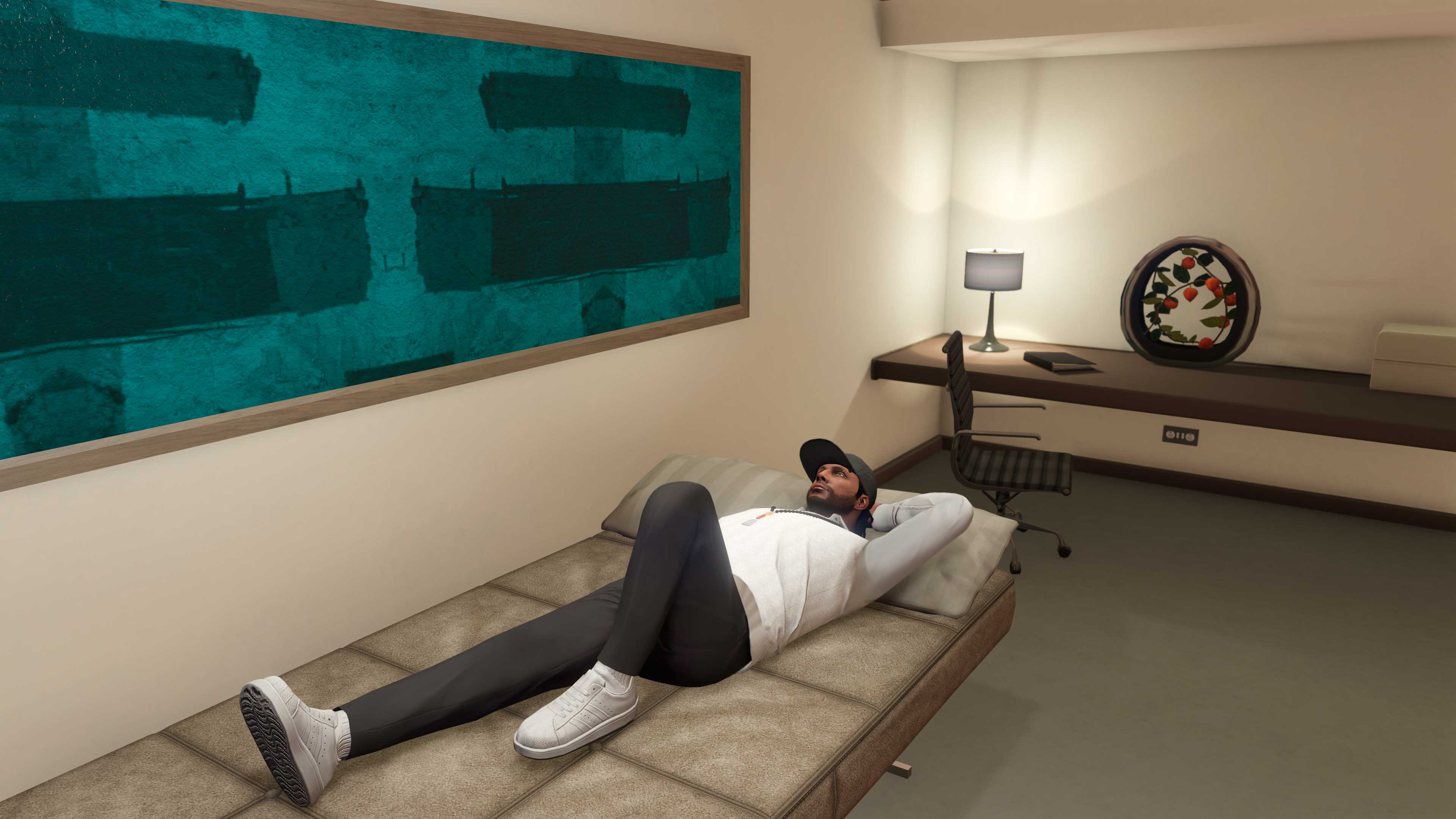 GTA 在线模式角色在总裁办公室寝室的图片